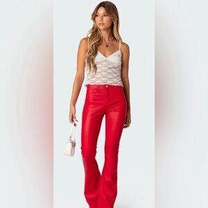 Editked Faux Red Leather Flare Pants